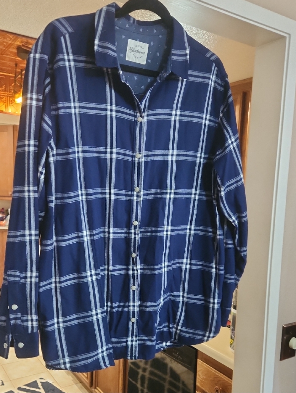 JACHS Girlfriend Navy and White Plaid Button-Down Shirt